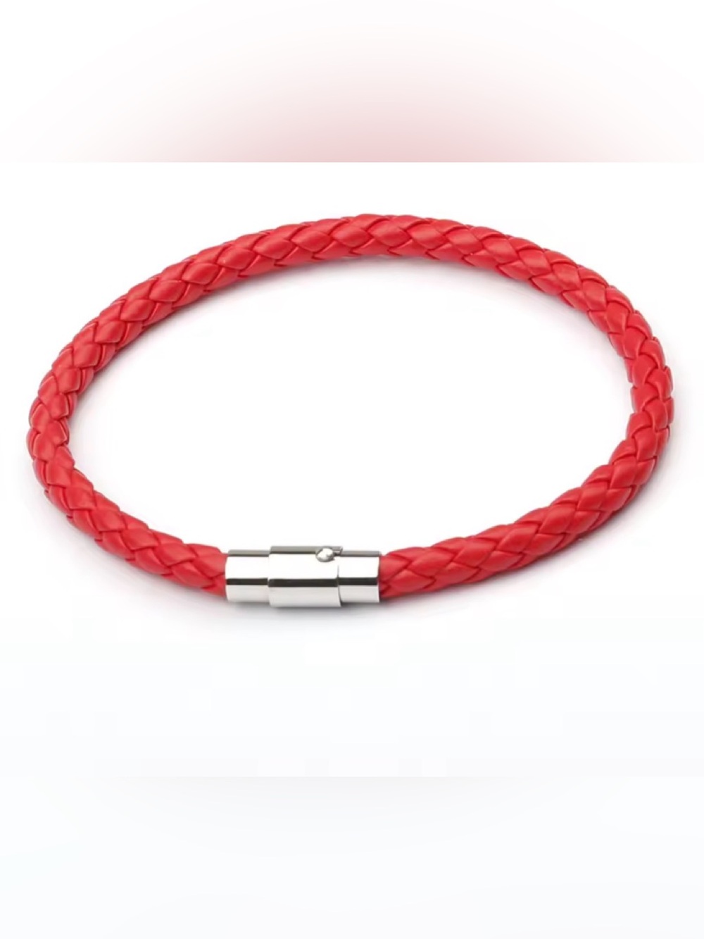 Men’s Boy Red Braided Leather Wrap Bracelet Silver Clasp Simple Minimalist 8”